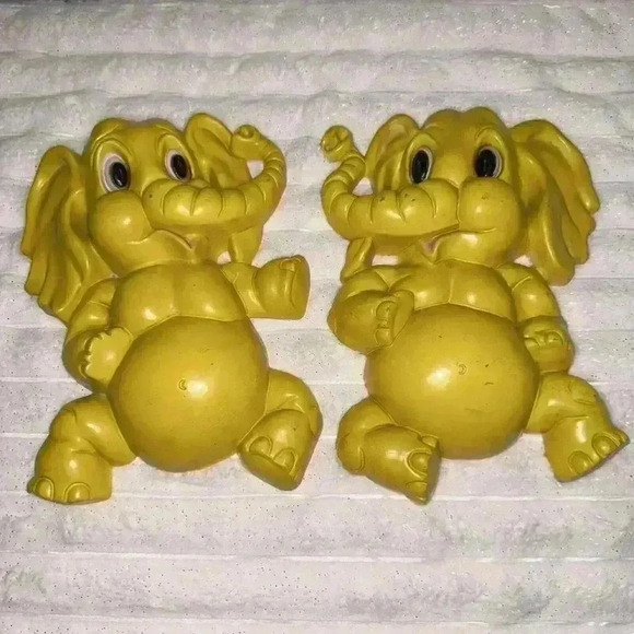 Set of 2 Vintage Bimbo and Jimbo Yellow Elephants 1973 Homco - Picture 1 of 7
